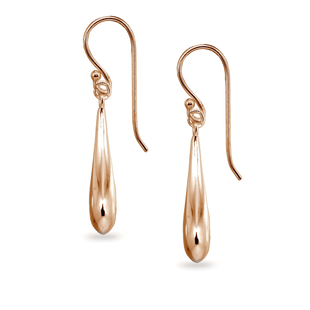 Rose Gold Flashed Sterling Silver Polished Teardrop Long Drop Earrings-2