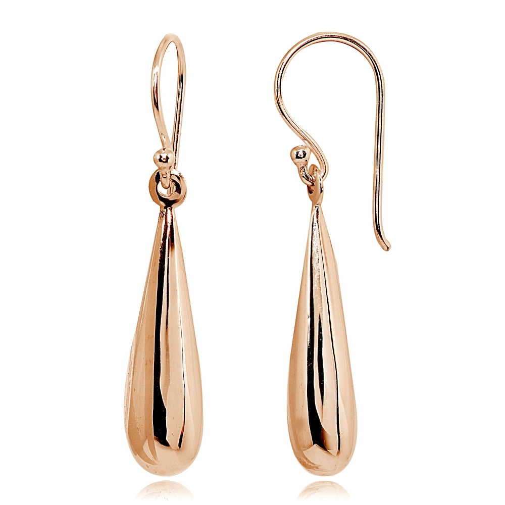 Rose Gold Flashed Sterling Silver Polished Teardrop Dangle Drop Earrings