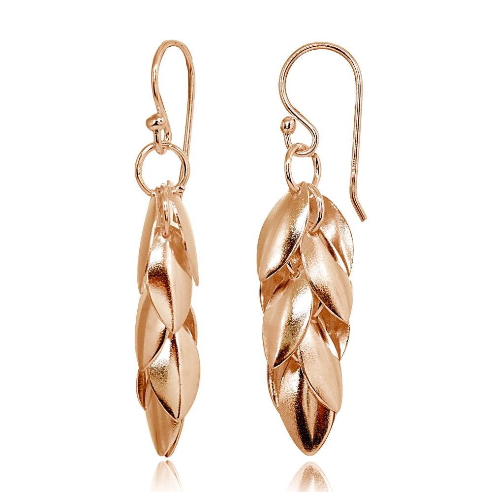Rose Gold Flashed Sterling Silver Polished Leaf Petals Dangle Drop Earrings