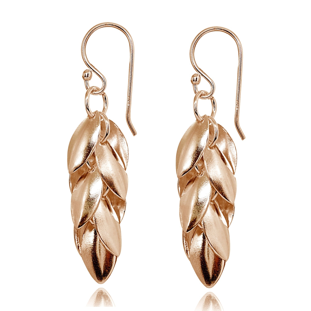 Rose Gold Flashed Sterling Silver Polished Leaf Petals Dangle Drop Earrings-2