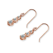 Rose Gold Flashed Sterling Silver Round Three Stone Journey Infinity Dangle Earrings Made with Swarovski Zirconia