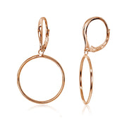 Rose Gold Flashed Sterling Silver Polished 20mm Frontal Hoop Circle Drop Dangle Leverback Earrings