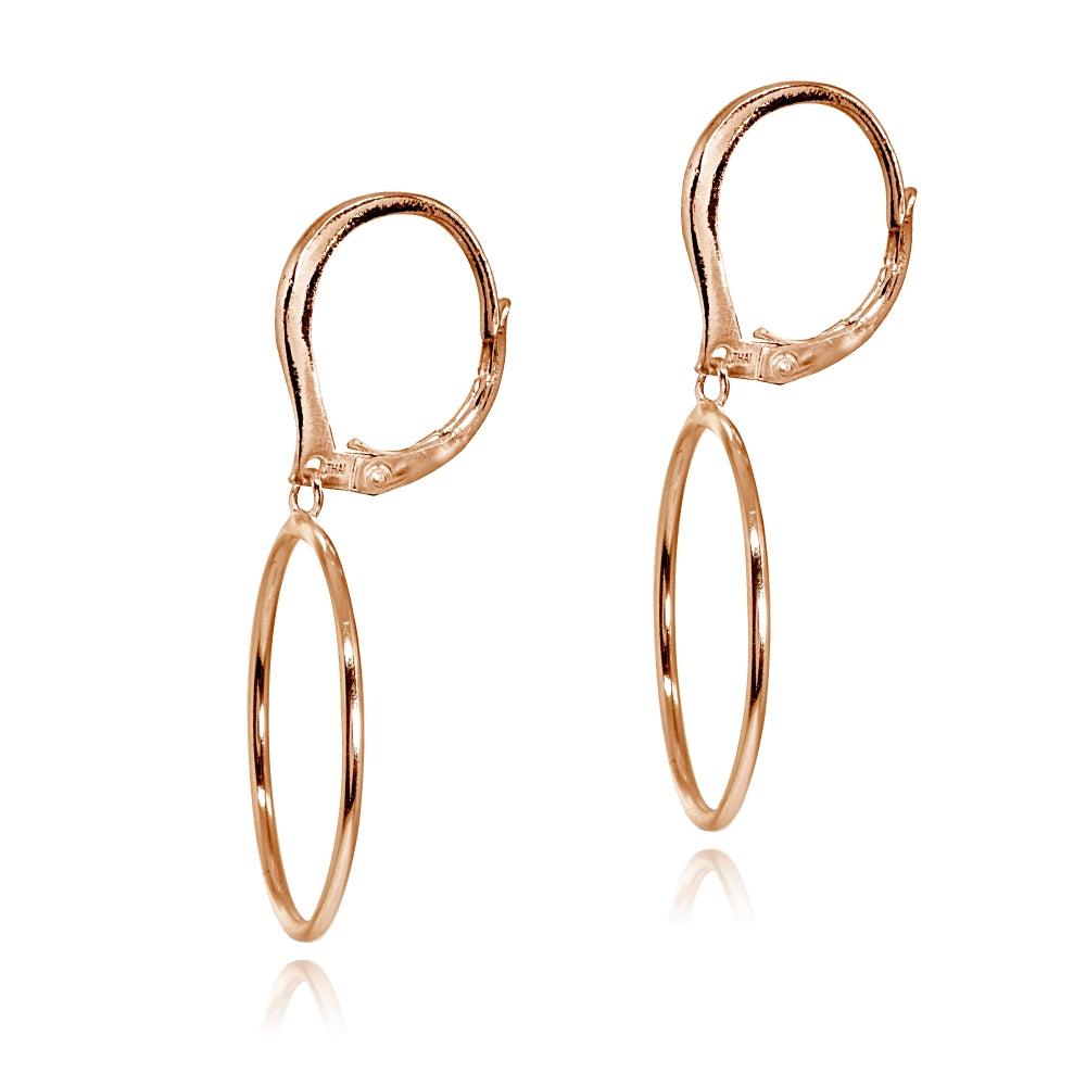 Rose Gold Flashed Sterling Silver Polished 20mm Frontal Hoop Circle Drop Dangle Leverback Earrings-2