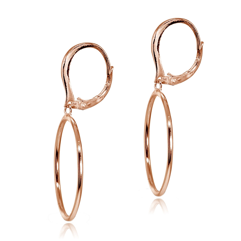 Rose Gold Flashed Sterling Silver Polished 30mm Frontal Hoop Circle Drop Dangle Leverback Earrings-2