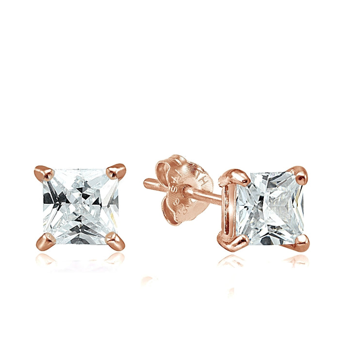 Rose Gold Tone over Sterling Silver 3/4ct Cubic Zirconia 4mm Square Stud Earrings