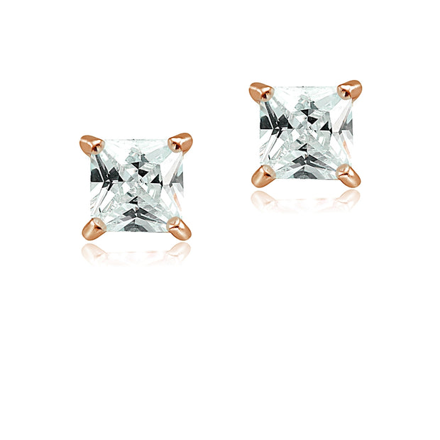 Rose Gold Tone over Sterling Silver 3/4ct Cubic Zirconia 4mm Square Stud Earrings