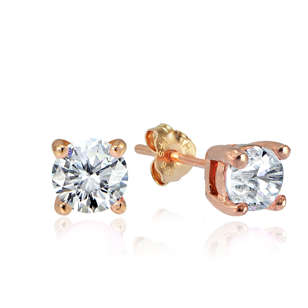 Rose Gold Tone over Sterling Silver 1/2ct Cubic Zirconia 4mm Round Stud Earrings