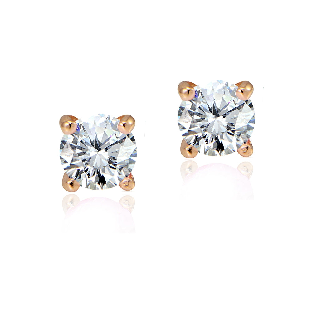 Rose Gold Tone over Sterling Silver 1/2ct Cubic Zirconia 4mm Round Stud Earrings-2