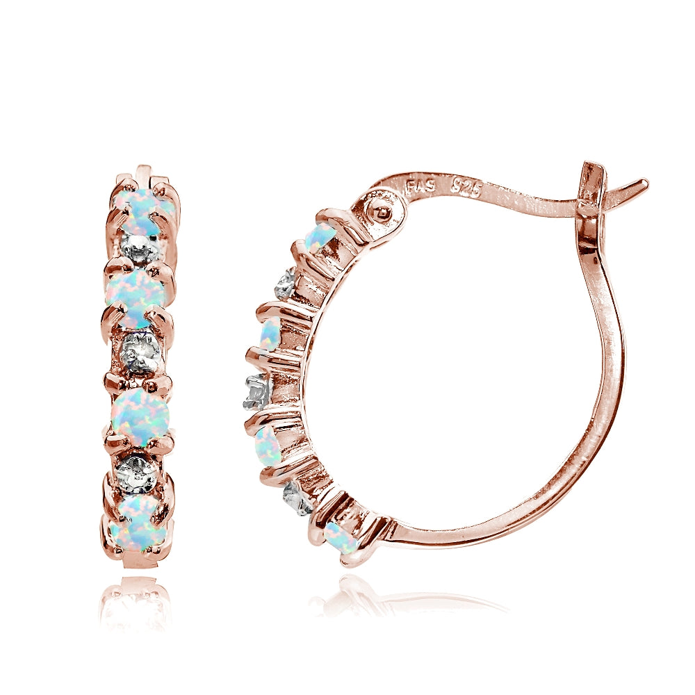 Rose Gold Tone over Sterling Silver White Opal & Diamond Accent Hoop Earrings-2
