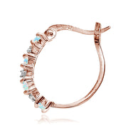 Rose Gold Tone over Sterling Silver White Opal & Diamond Accent Hoop Earrings