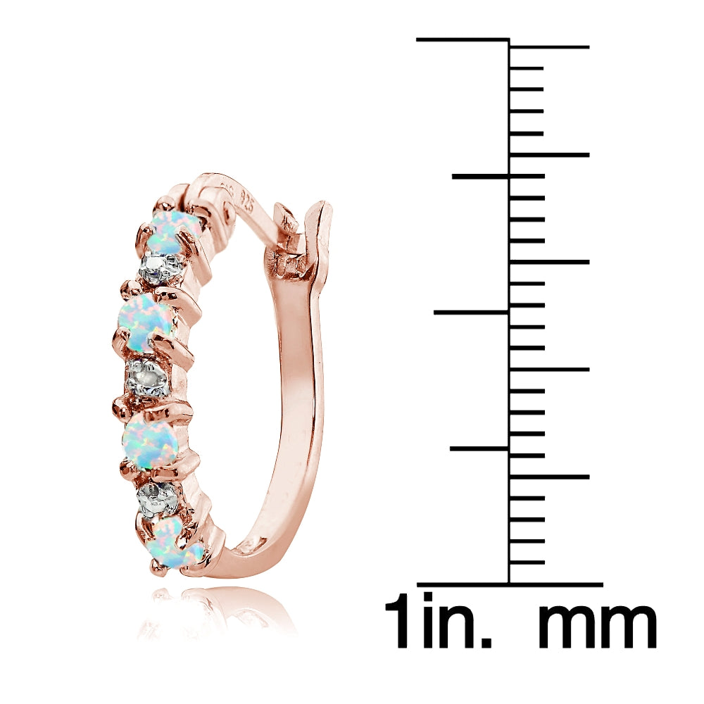 Rose Gold Tone over Sterling Silver White Opal & Diamond Accent Hoop Earrings-4