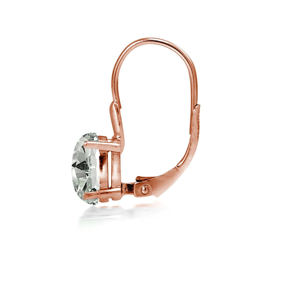Rose Gold Flashed Sterling Silver 1Aquamarine 8x6mm Oval Leverback Earrings-3