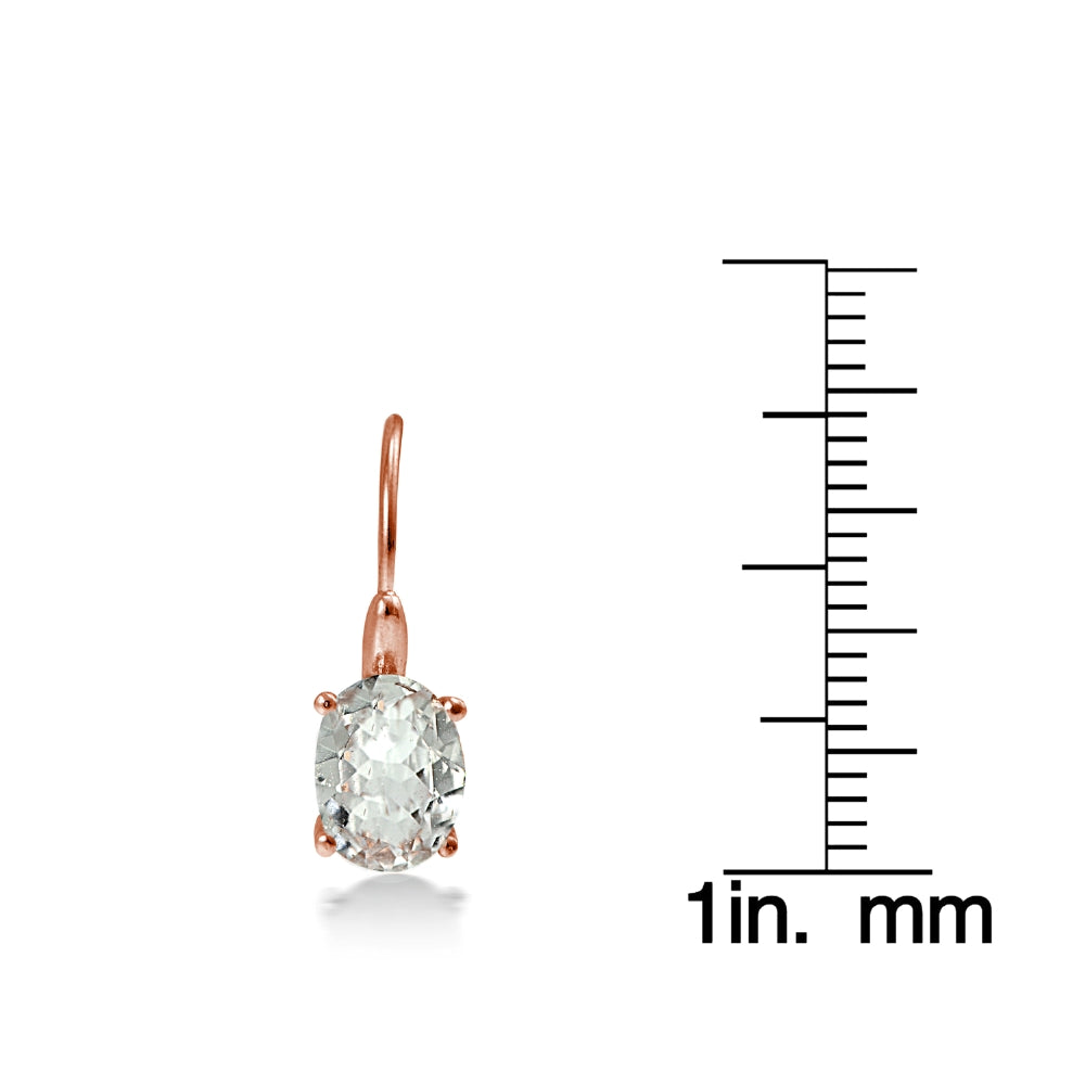 Rose Gold Flashed Sterling Silver 1Aquamarine 8x6mm Oval Leverback Earrings-4