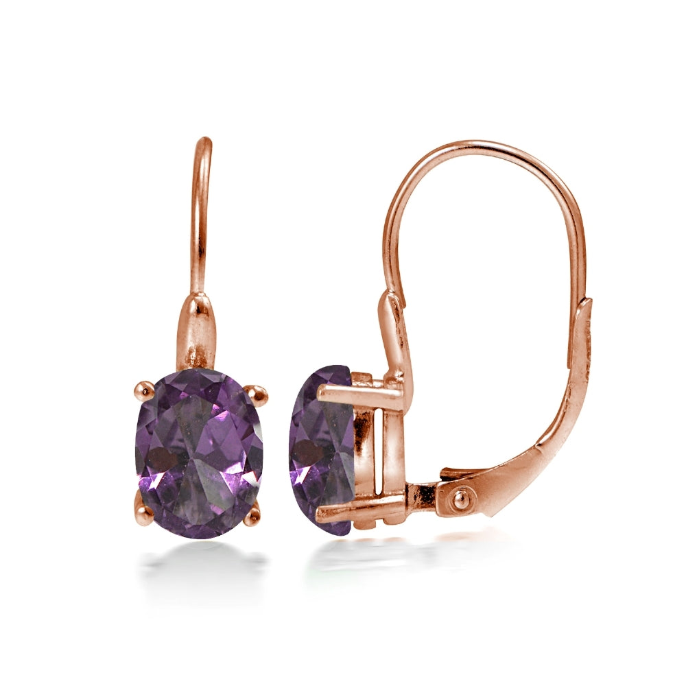Rose Gold Flashed Sterling Silver Created Alexandrite 8x6mm Oval Leverback Earrings