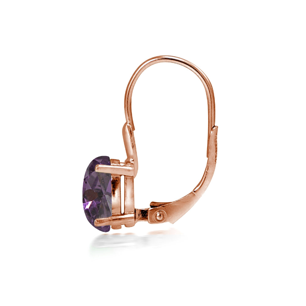 Rose Gold Flashed Sterling Silver Created Alexandrite 8x6mm Oval Leverback Earrings-3