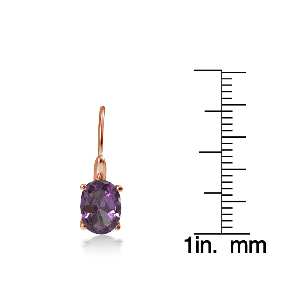 Rose Gold Flashed Sterling Silver Created Alexandrite 8x6mm Oval Leverback Earrings-4