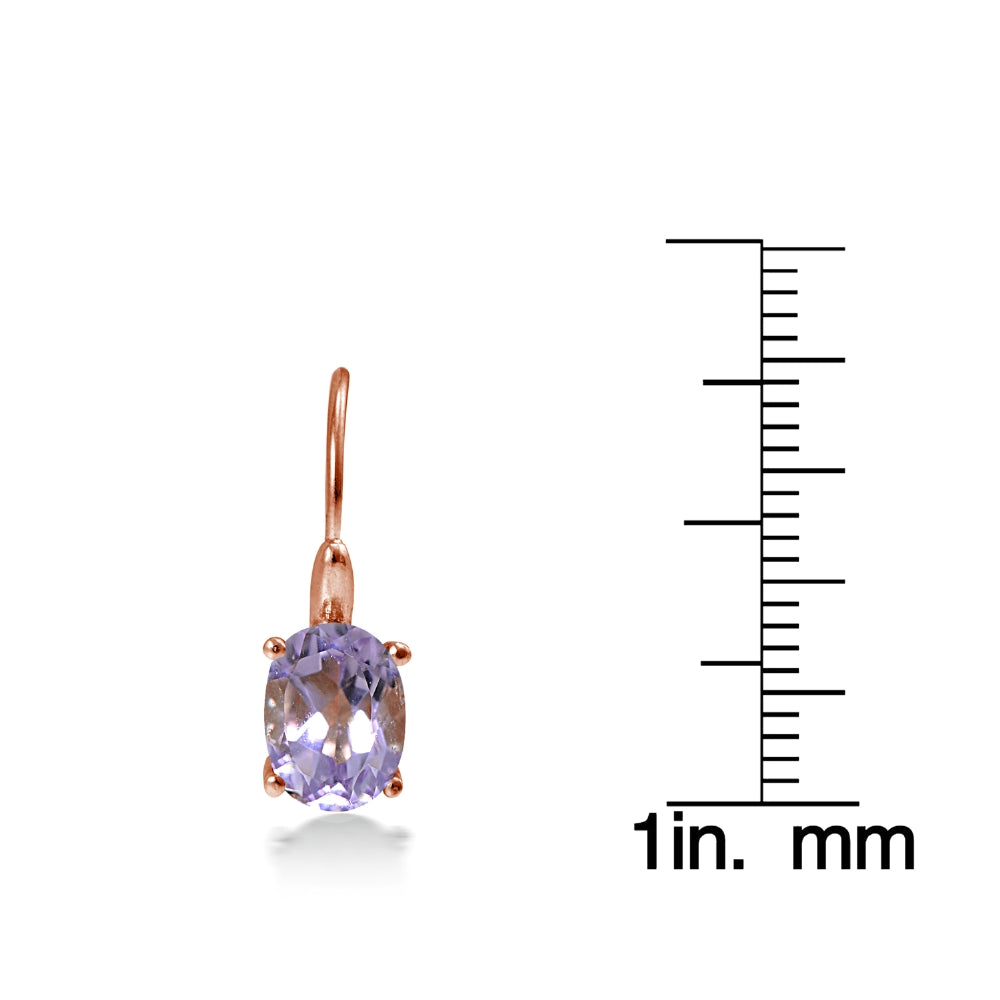 Rose Gold Flashed Sterling Silver Amethyst 8x6mm Oval Leverback Earrings-4