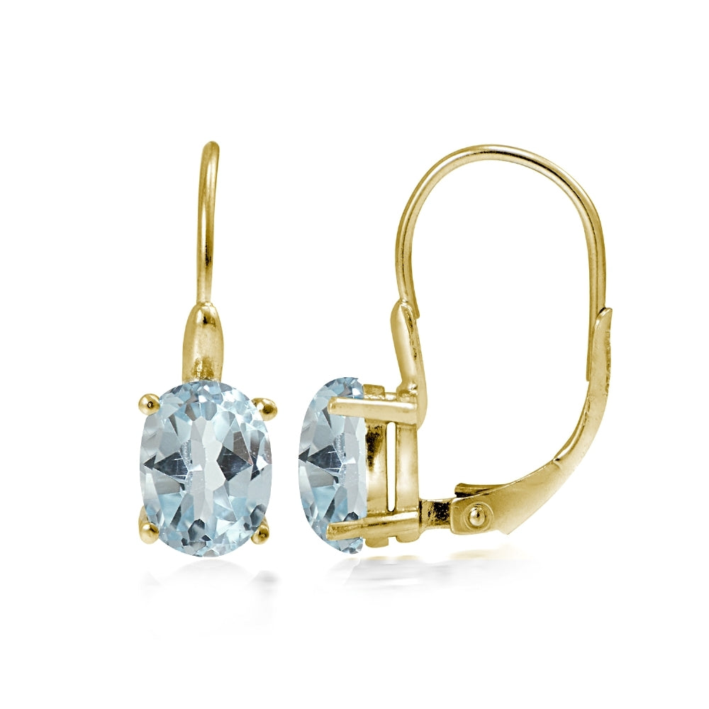 Rose Gold Flashed Sterling Silver Blue Topaz 8x6mm Oval Leverback Earrings