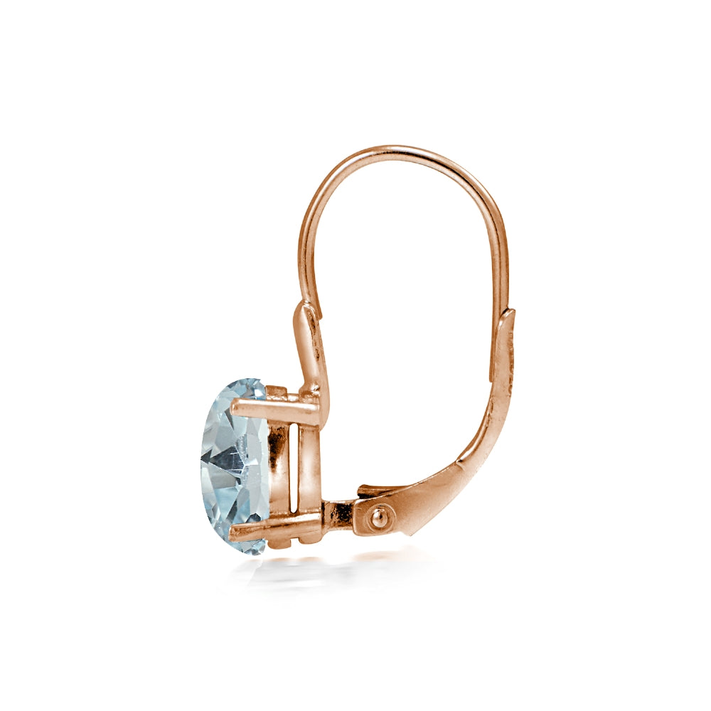 Rose Gold Flashed Sterling Silver Blue Topaz 8x6mm Oval Leverback Earrings-3