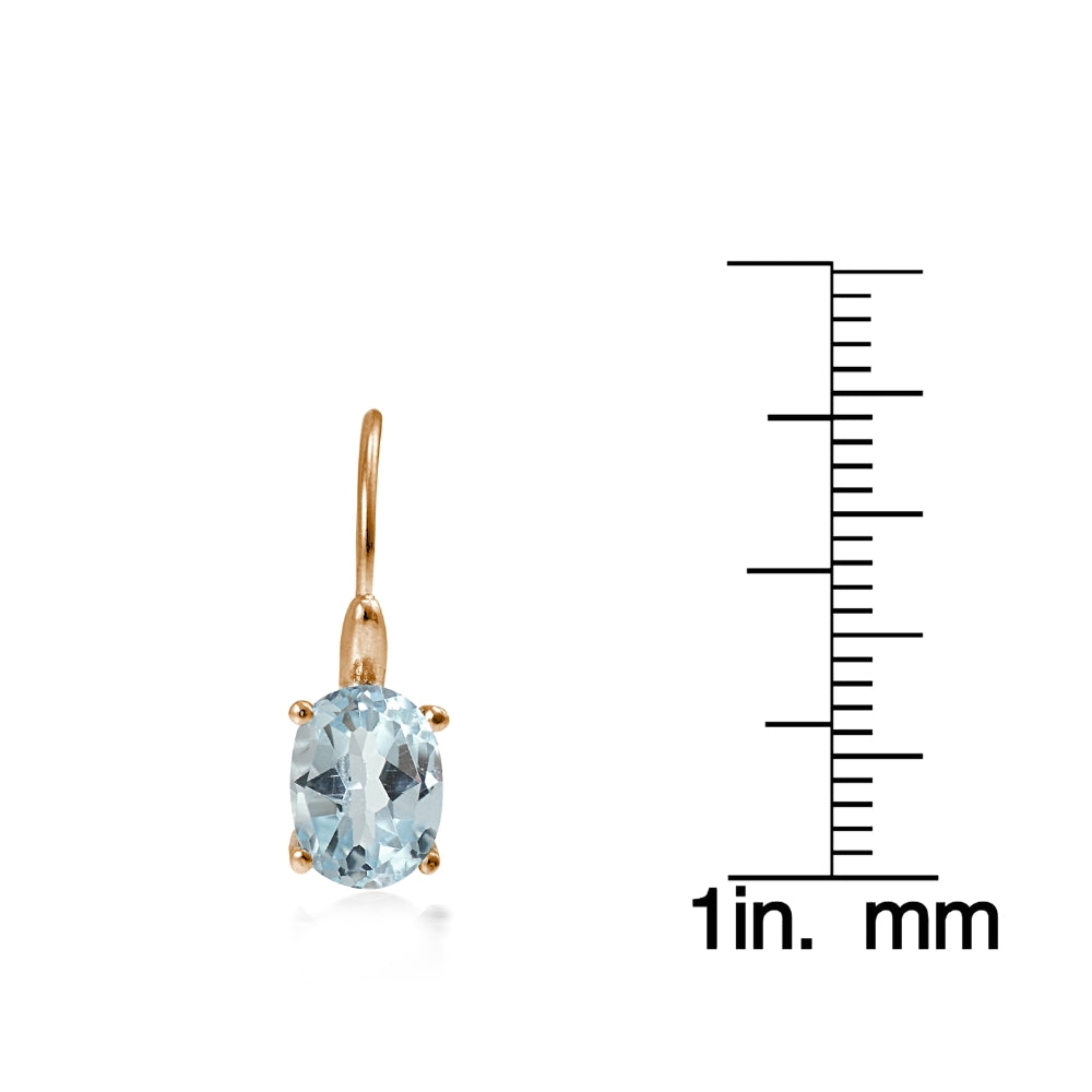 Rose Gold Flashed Sterling Silver Blue Topaz 8x6mm Oval Leverback Earrings-4