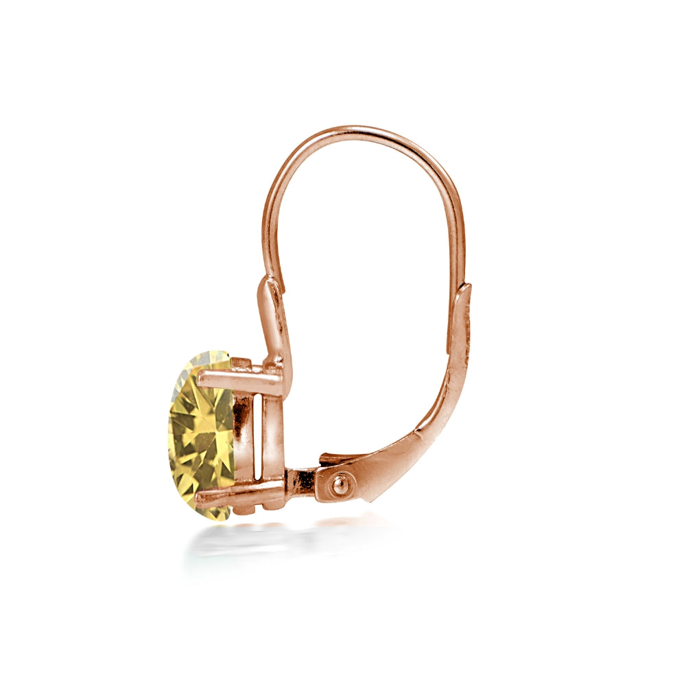 Rose Gold Flashed Sterling Silver Citrine 8x6mm Oval Leverback Earrings-3