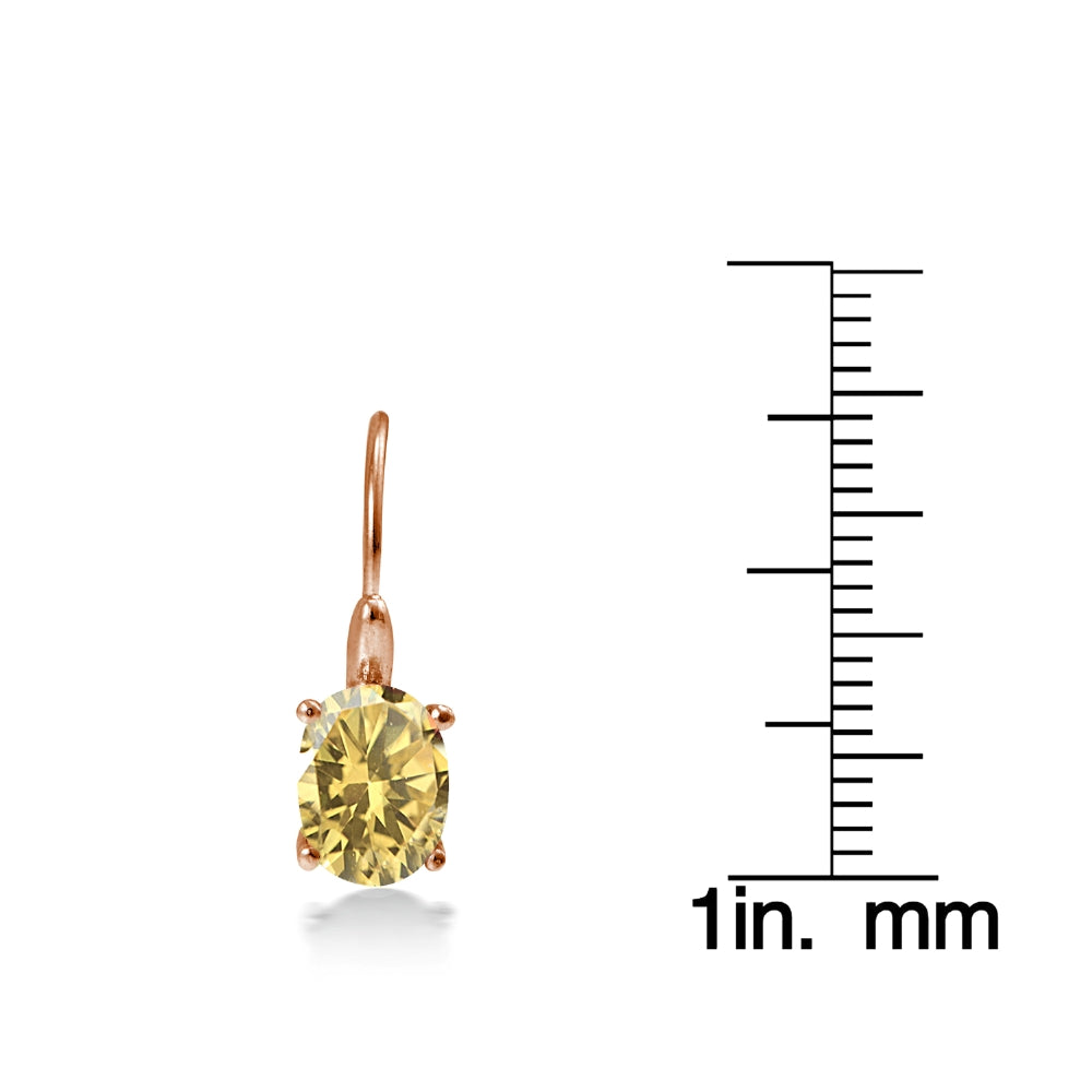 Rose Gold Flashed Sterling Silver Citrine 8x6mm Oval Leverback Earrings-4