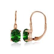 Rose Gold Flashed Sterling Silver Simulated Emerald 8x6mm Oval Leverback Earrings