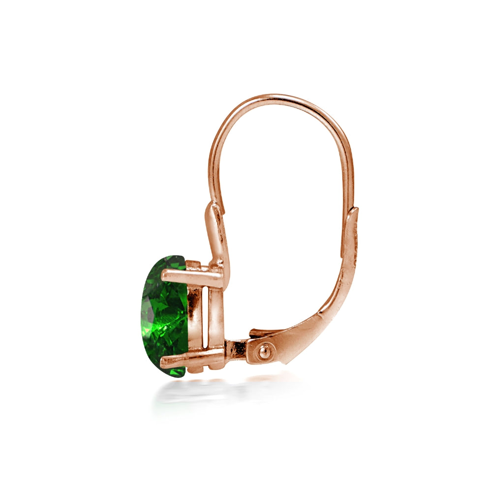 Rose Gold Flashed Sterling Silver Simulated Emerald 8x6mm Oval Leverback Earrings-3