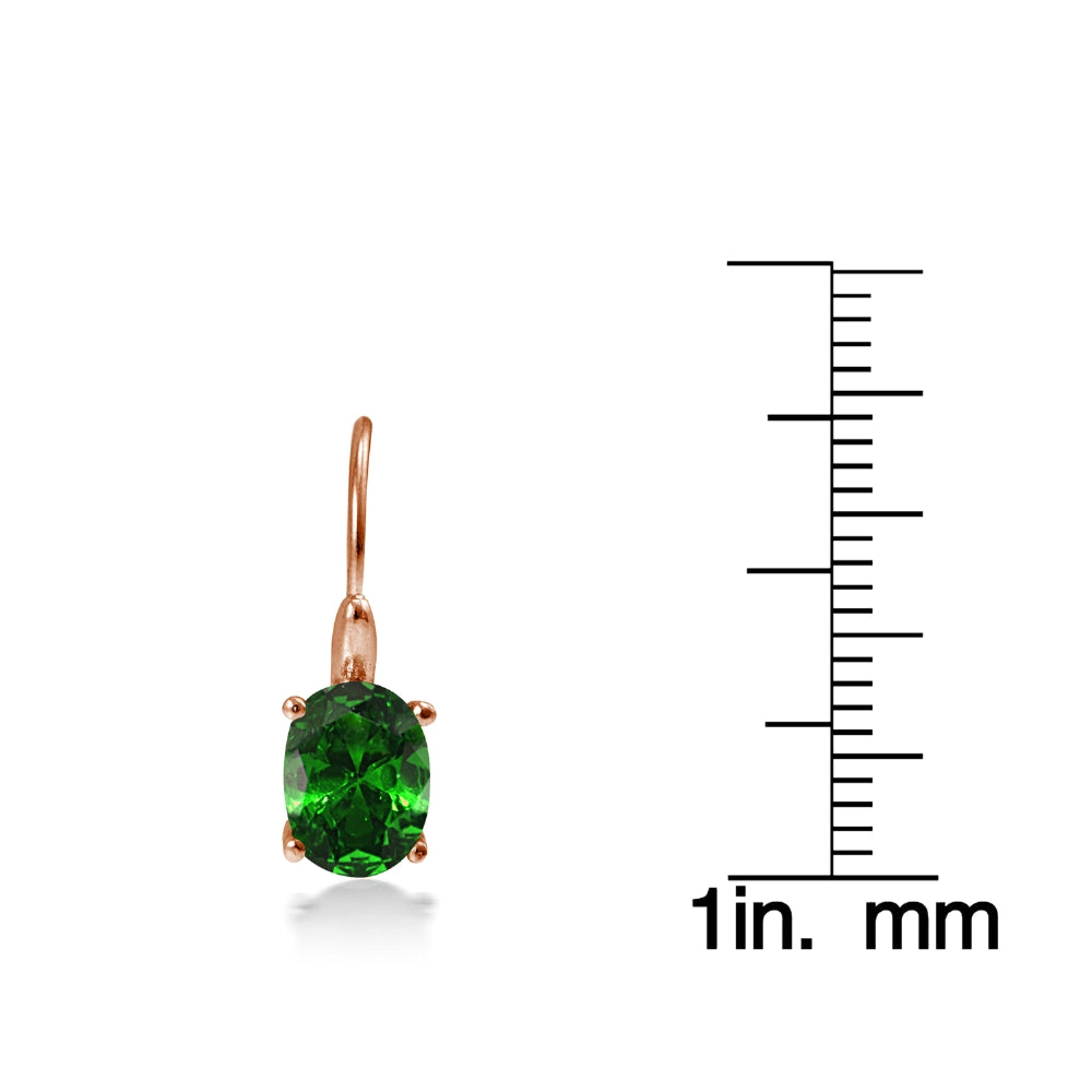 Rose Gold Flashed Sterling Silver Simulated Emerald 8x6mm Oval Leverback Earrings-4