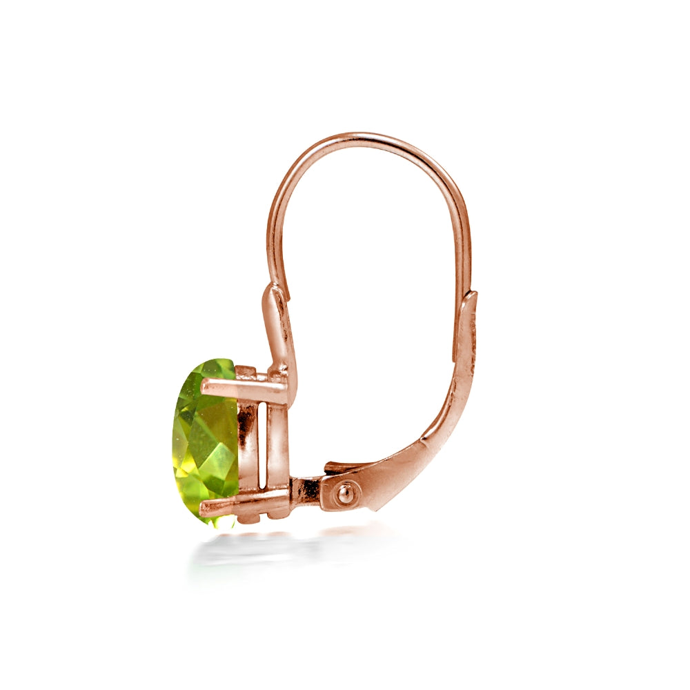 Rose Gold Flashed Sterling Silver Peridot 8x6mm Oval Leverback Earrings-2