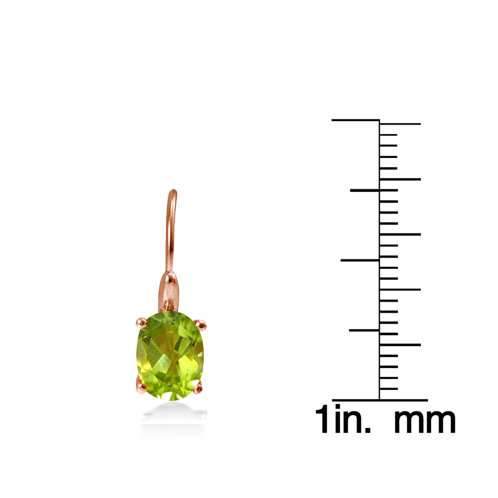 Rose Gold Flashed Sterling Silver Peridot 8x6mm Oval Leverback Earrings-3