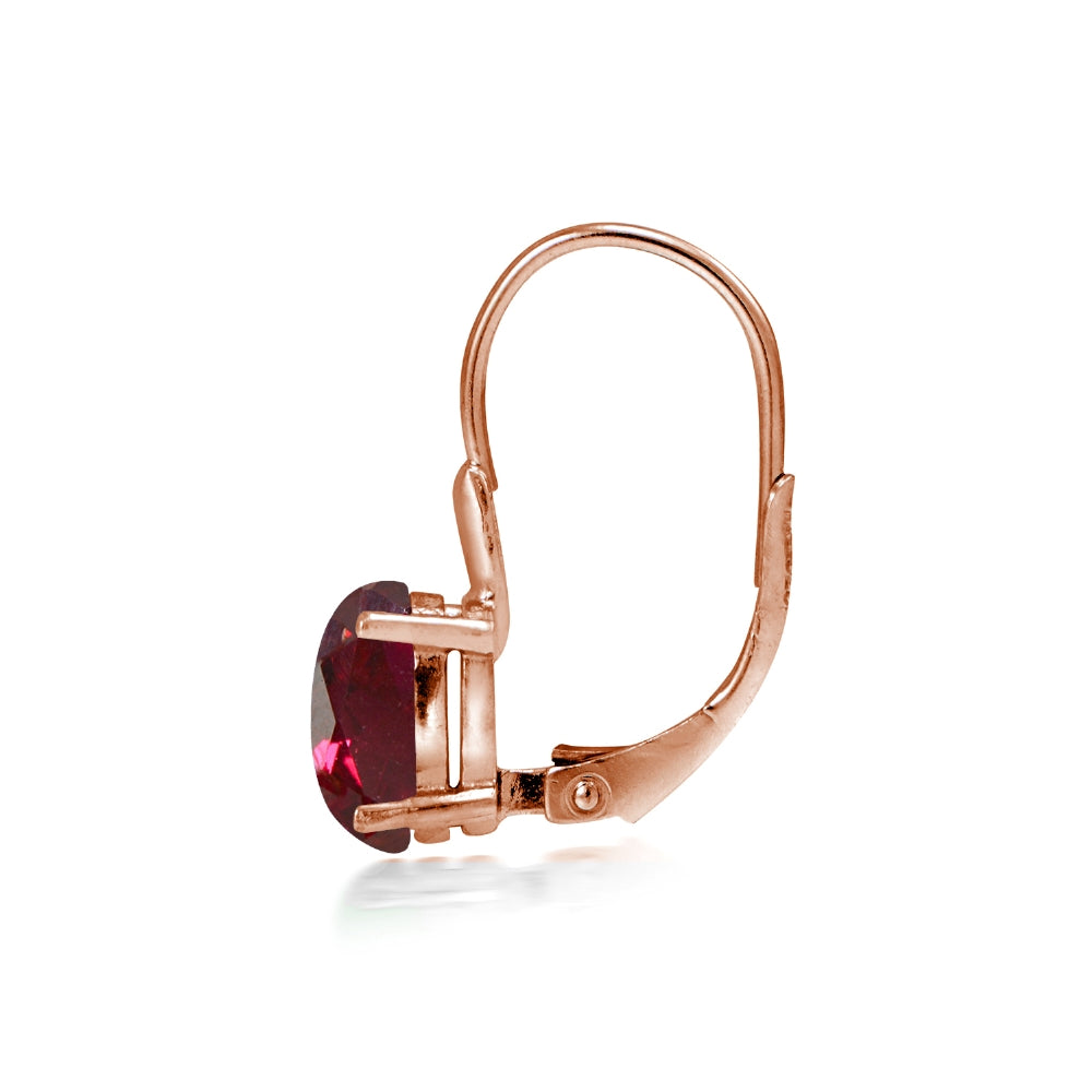 Rose Gold Flashed Sterling Silver Created Ruby 8x6mm Oval Leverback Earrings-3