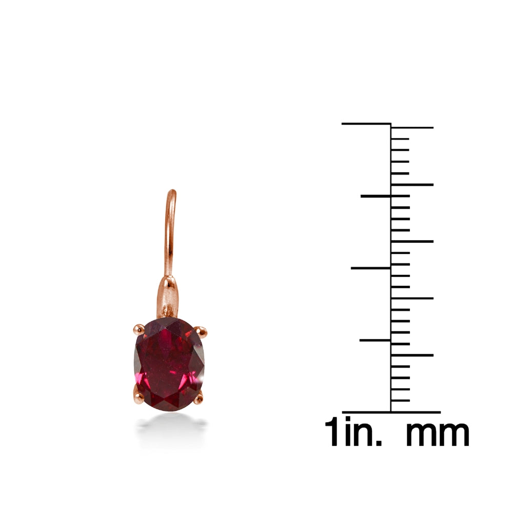 Rose Gold Flashed Sterling Silver Created Ruby 8x6mm Oval Leverback Earrings-4