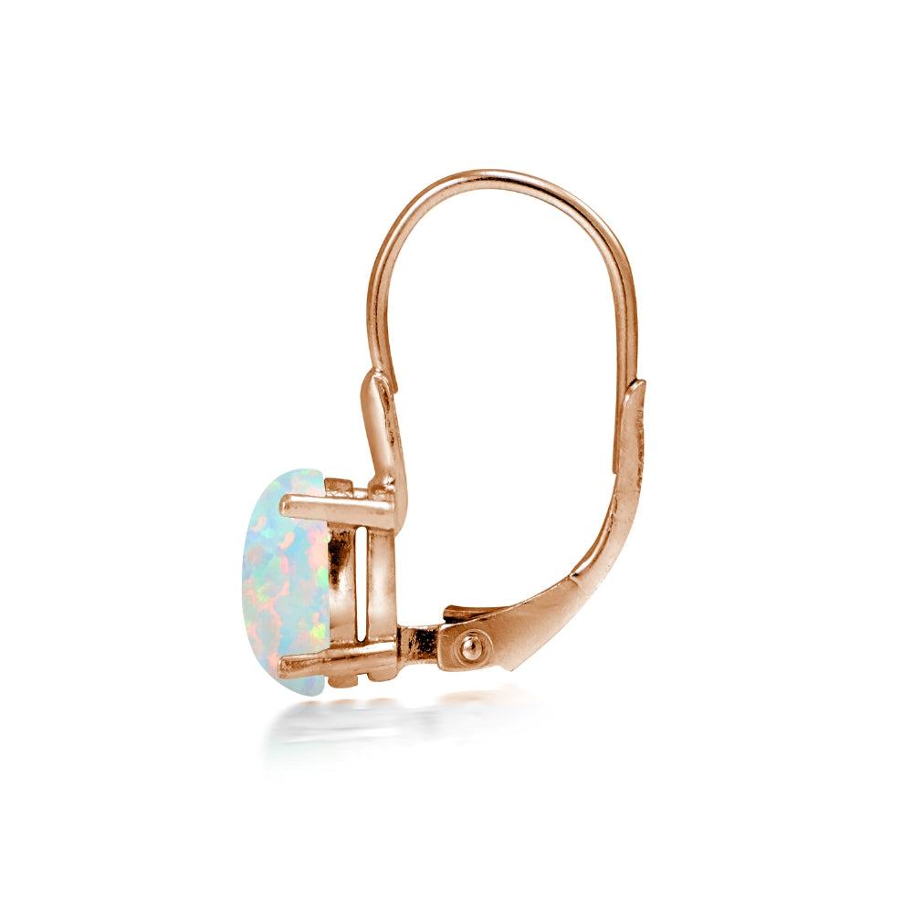 Rose Gold Flashed Sterling Silver Created Opal 8x6mm Oval Leverback Earrings-3