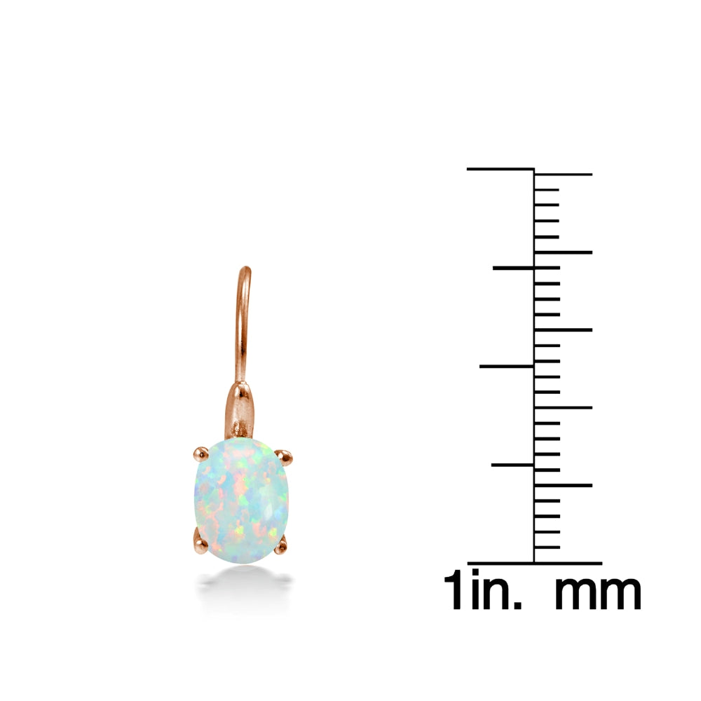 Rose Gold Flashed Sterling Silver Created Opal 8x6mm Oval Leverback Earrings-4