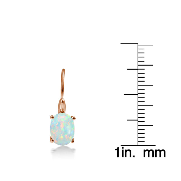 Rose Gold Flashed Sterling Silver Created Opal 8x6mm Oval Leverback Earrings