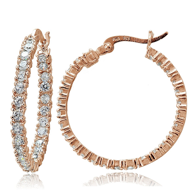 Rose Gold Tone over Sterling Silver Cubic Zirconia Round Hoop Earrings, 25mm