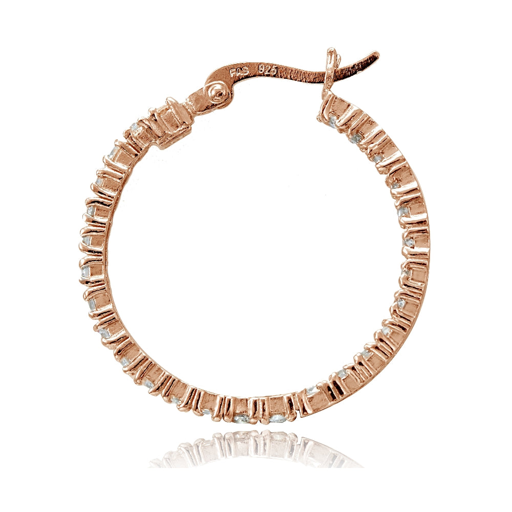 Rose Gold Tone over Sterling Silver Cubic Zirconia Round Hoop Earrings, 25mm-2