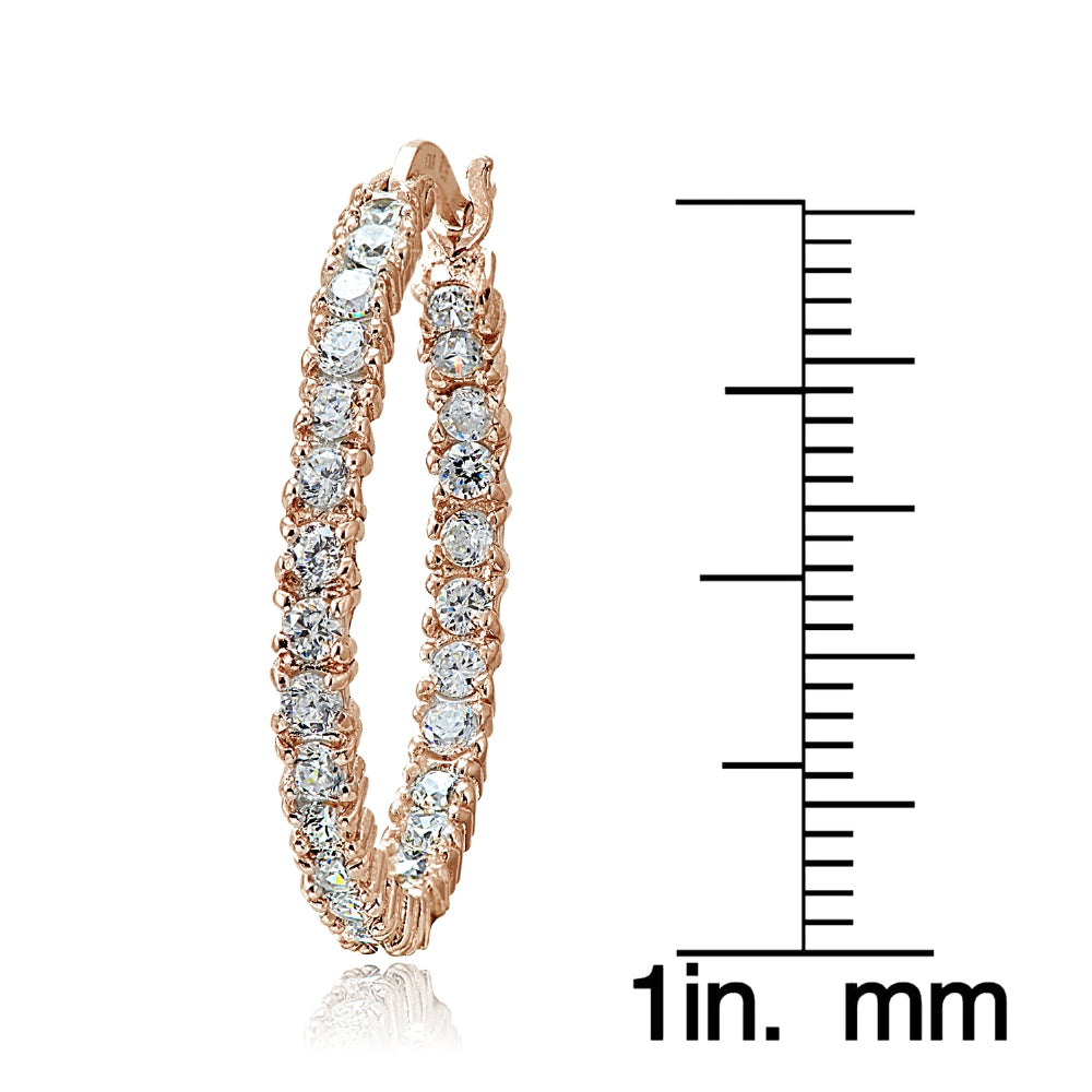 Rose Gold Tone over Sterling Silver Cubic Zirconia Round Hoop Earrings, 25mm-3