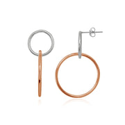 Two-Tone Rose Gold Flashed Sterling Silver Intertwined Open Circles Round Frontal Hoop Drop Earrings