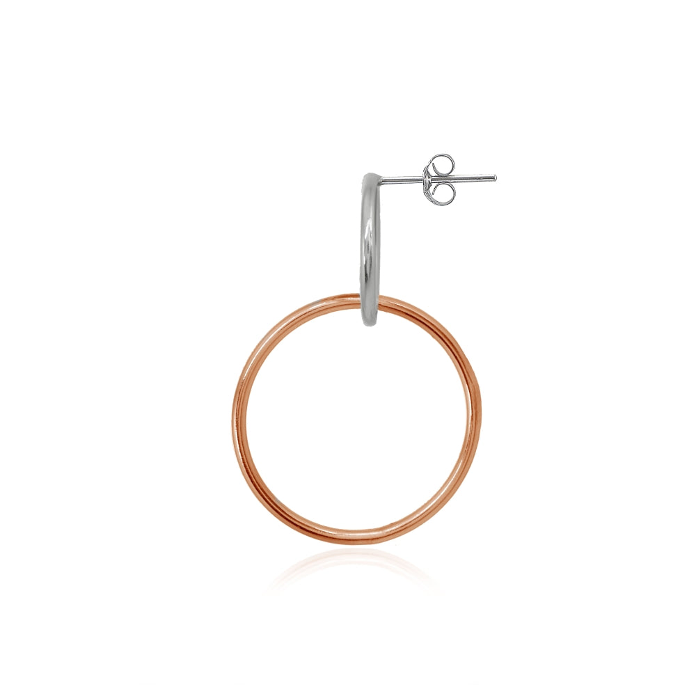 Two-Tone Rose Gold Flashed Sterling Silver Intertwined Open Circles Round Frontal Hoop Drop Earrings-2