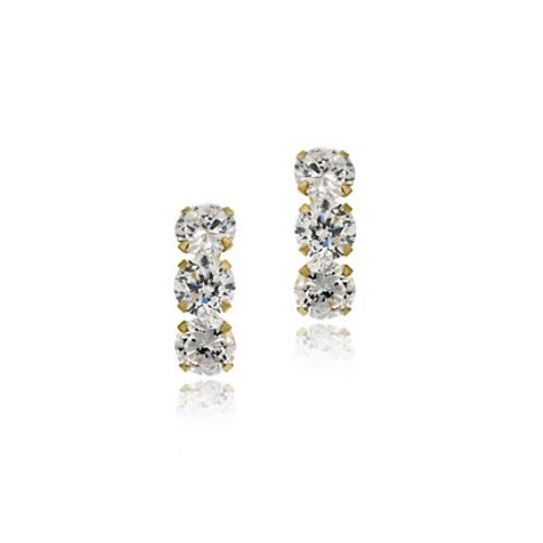 14k Gold over Sterling Silver Triple CZ Stud Earrings