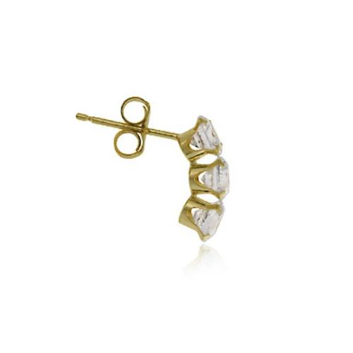 14k Gold over Sterling Silver Triple CZ Stud Earrings-2