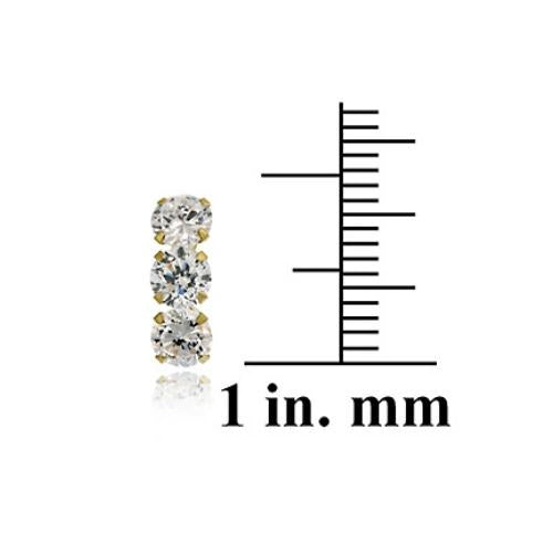 14k Gold over Sterling Silver Triple CZ Stud Earrings-3