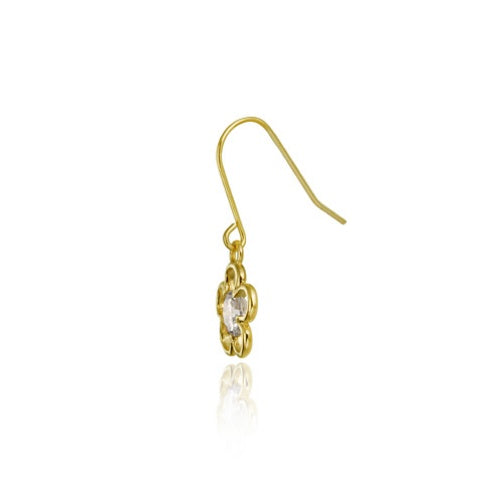 10K Gold CZ Flower Dangle Earrings