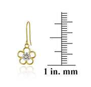 10K Gold CZ Flower Dangle Earrings
