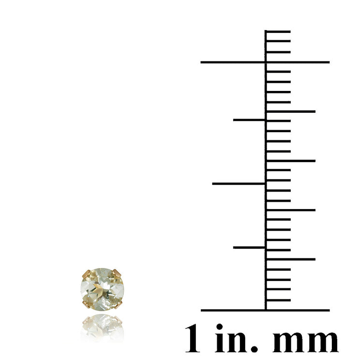 14K Yellow Gold 1/2ct Green Amethyst Stud Earrings, 4mm