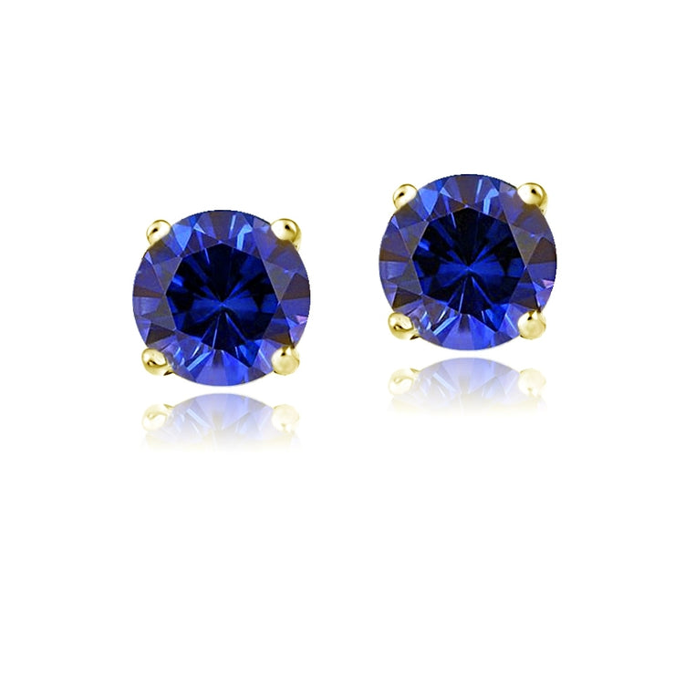 14K Yellow Gold 2.1 ct TGW Created Blue Sapphire Stud Earrings