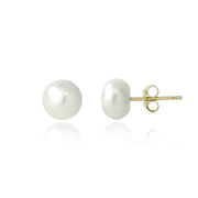 10K Yellow Gold Freshwater Cultured 6-6.5mm White Pearl Stud Earrings