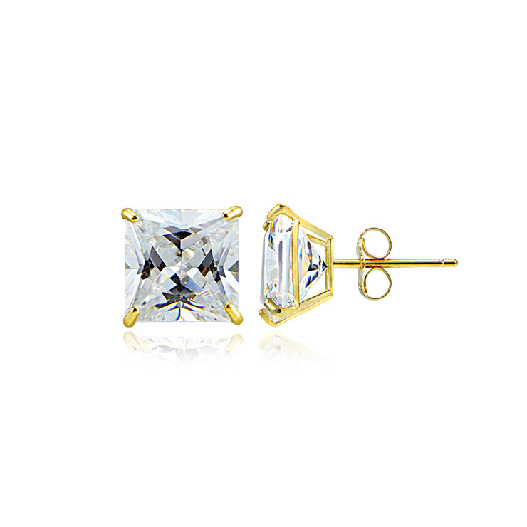 14K Yellow Gold 1.50 CTTW Cubic Zirconia Square Stud Earring, 5mm